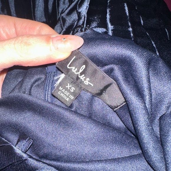 Lulu’s Exceptional Drama Navy Blue Satin Lace-Up Pleated Maxi Dress - Picture 3 of 3